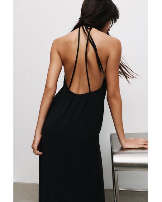Pull&Bear Black Halter Midi Dress