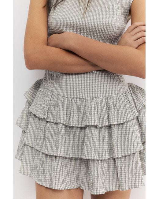 Pull&Bear Multicolor Short Checked Dress With Ruffled Hem