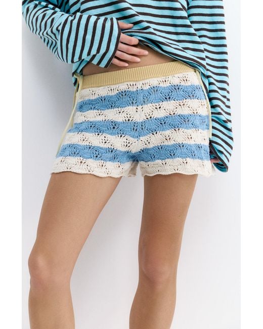 Pull&Bear Blue Striped Crochet Shorts