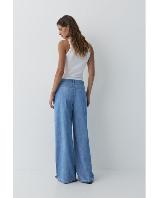 Pull&Bear Blue Wide-Leg Jeans With Drawstring