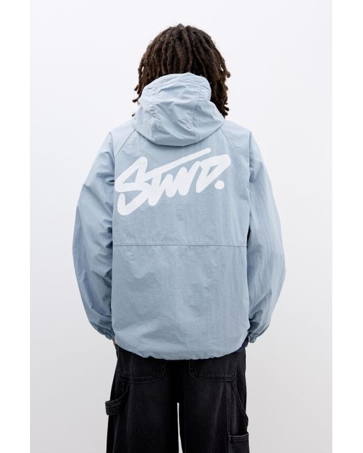 Pull&Bear Blue Stwd Hooded Raincoat for men