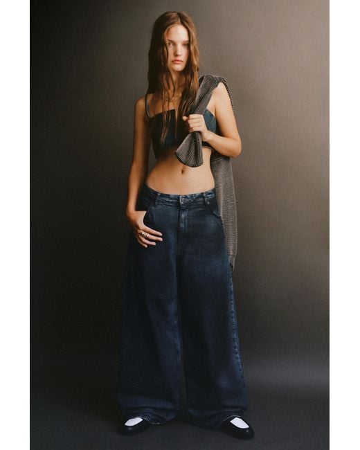 Pull&Bear Black Super Baggy Coated Jeans