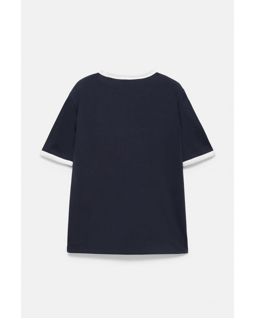 Pull&Bear Blue Contrast Trim T-Shirt for men