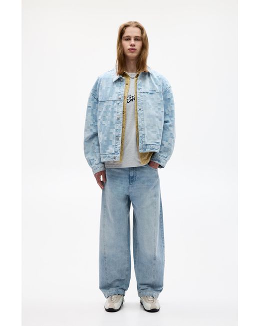Pull&Bear Blue Stwd Check Denim Jacket for men