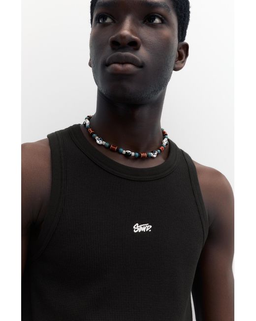 Pull&Bear Black Stwd Waffle-Knit Vest for men