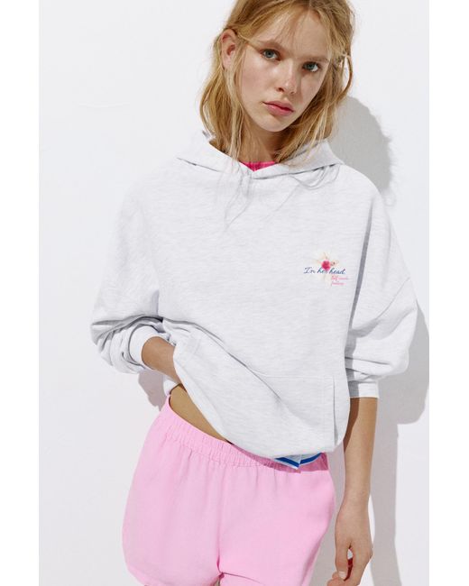 Pull&Bear Gray Flower Graphic Hoodie