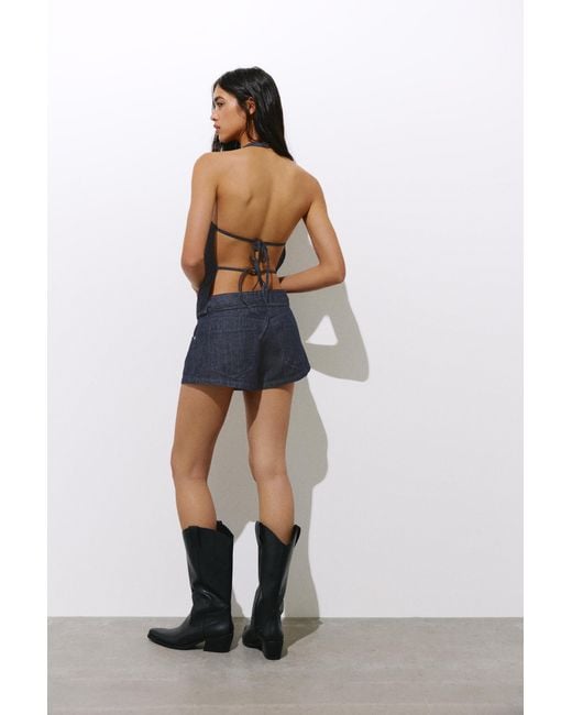 Pull&Bear Brown Denim Halter Top With Zip