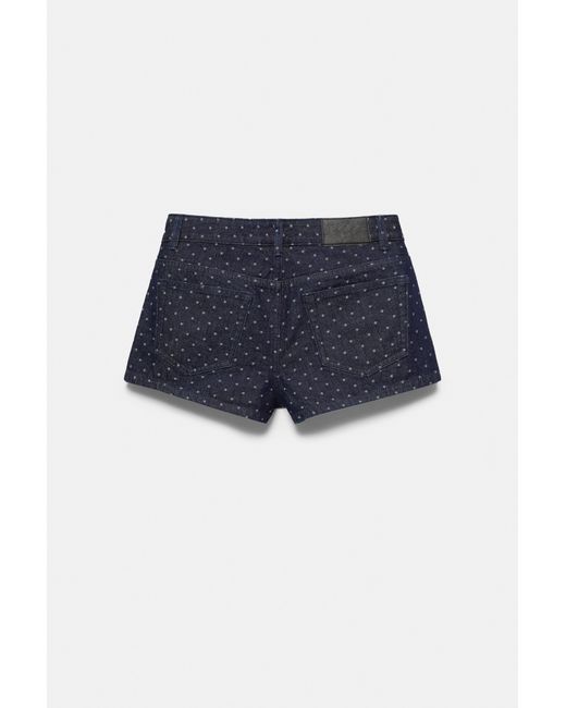 Pull&Bear Korte Denim Short Met Stippen in het Blue