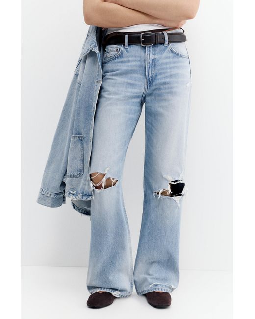 Pull&Bear Blue Boyfriend Ripped Jeans