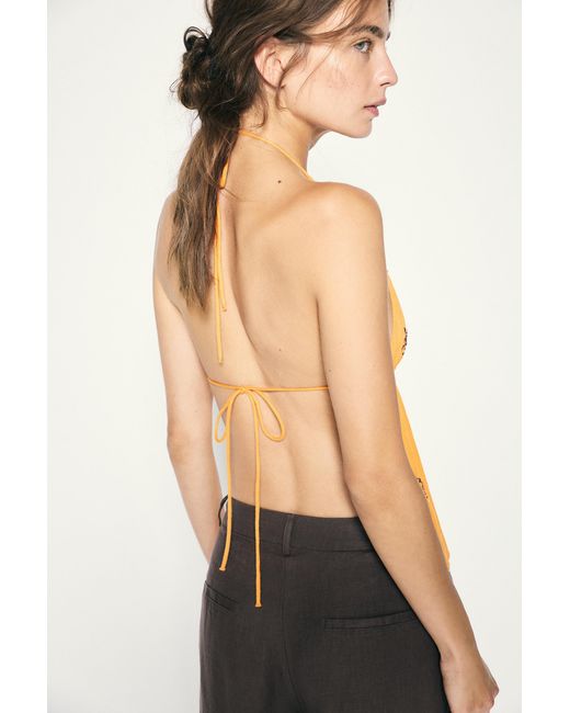 Pull&Bear Orange Beaded Halter Top