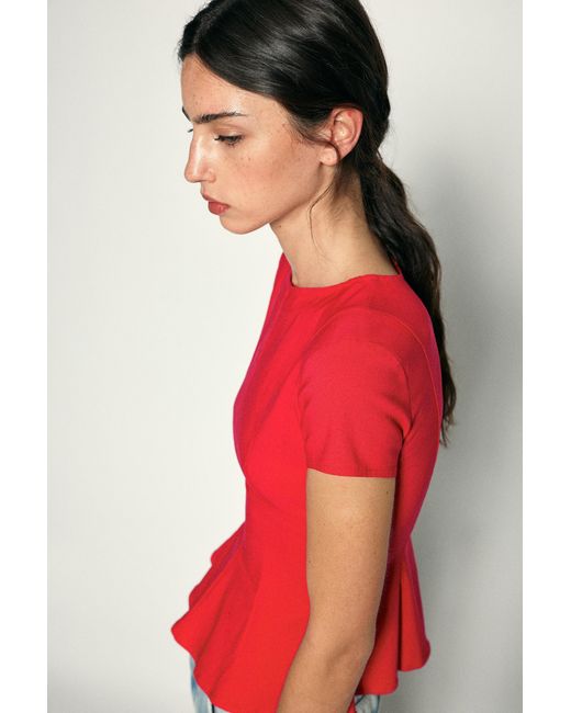 Pull&Bear Red Peplum Top