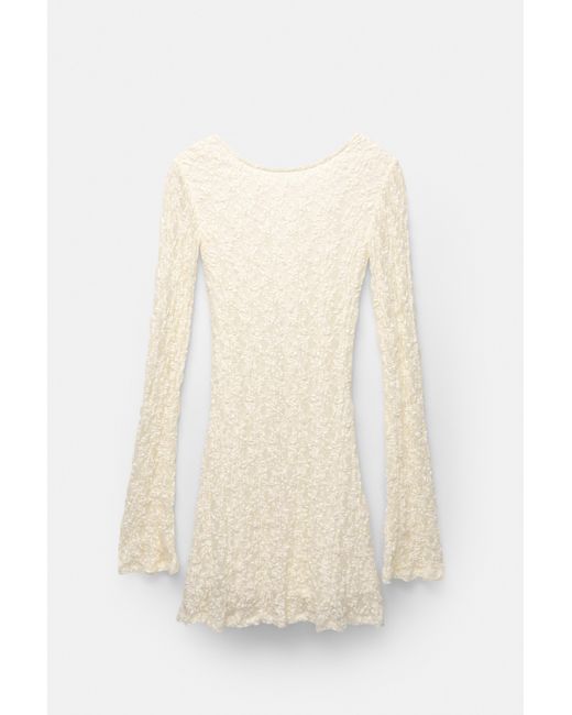 Pull&Bear Natural Kurzes Spitzenkleid Mit Langen Ärmeln