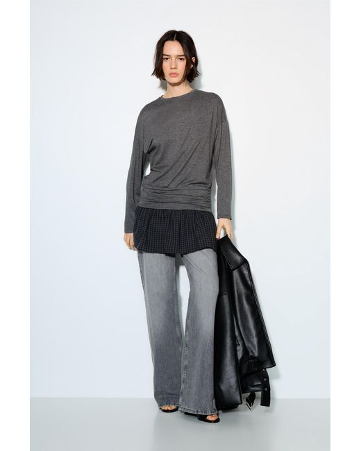 Pull&Bear Gray Combined Checked Short Dress