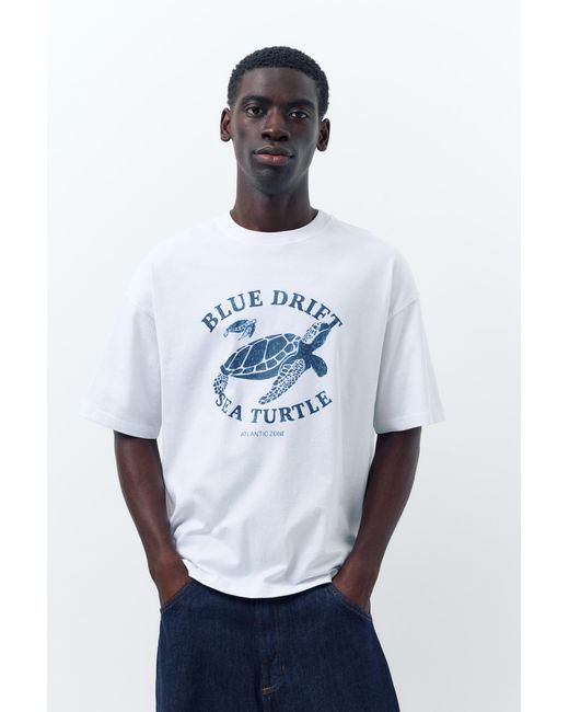 Pull&Bear Blue Turtle T-Shirt for men