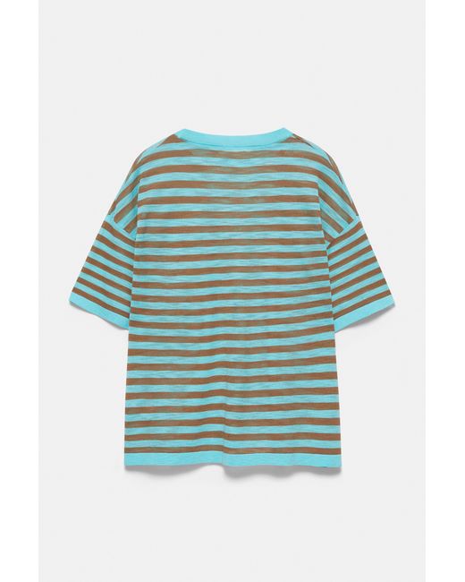 Pull&Bear Green Striped Knit T-Shirt