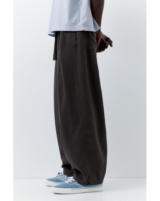 Pull&Bear Blue Linen Blend Jogger Trousers for men