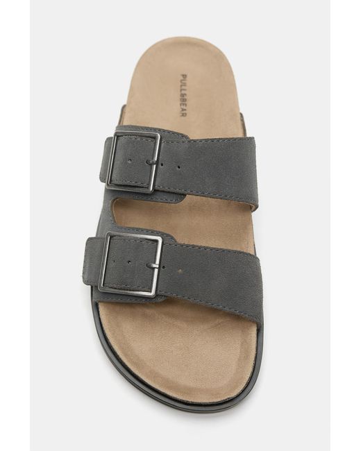 Pull&Bear Gray Leather Buckle Sandals for men