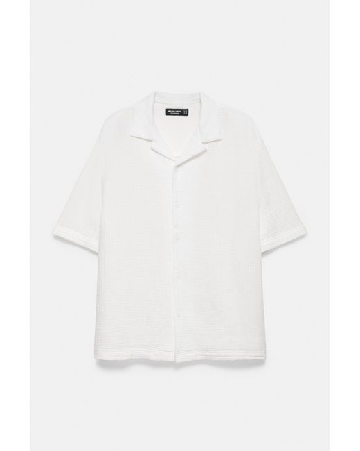 Pull&Bear White Short Sleeve Crepe Shirt for men