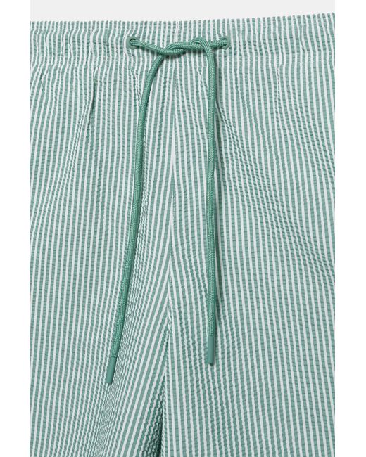 Pull&Bear Green Striped Seersucker Swimming Trunks for men