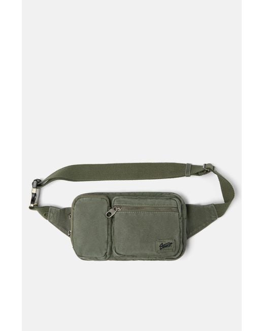 Pull&Bear Green Canvas Belt Bag With Pockets for men