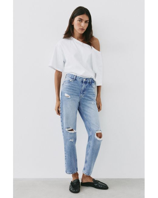 Pull&Bear Blue Ripped Mom Fit Jeans