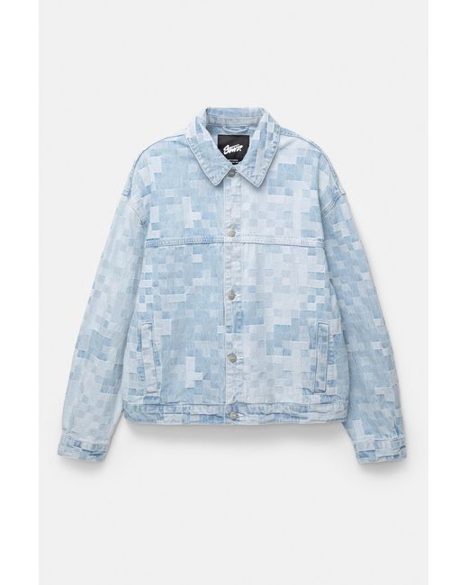 Pull&Bear Blue Stwd Check Denim Jacket for men
