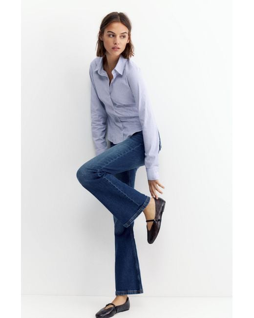Pull&Bear Blue Fitted Wide-Cuff Shirt