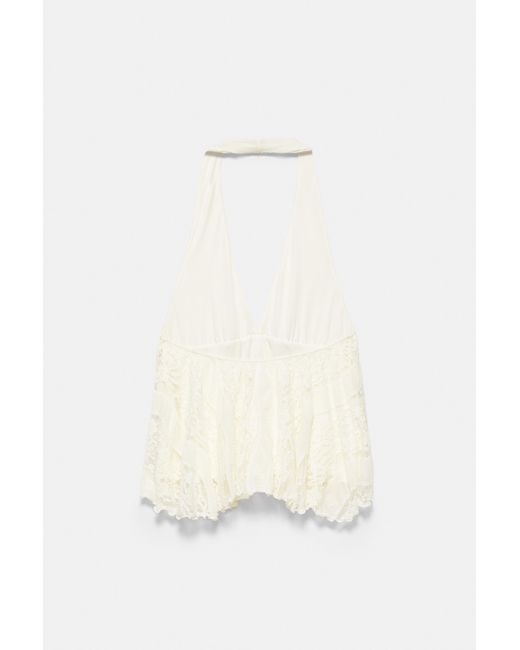 Pull&Bear Kanten Haltertop in het White
