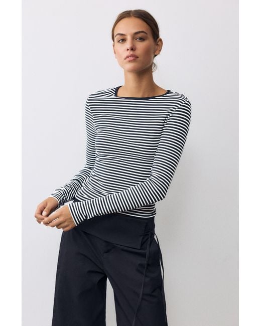 Pull&Bear Blue Fitted Long Sleeve T-Shirt