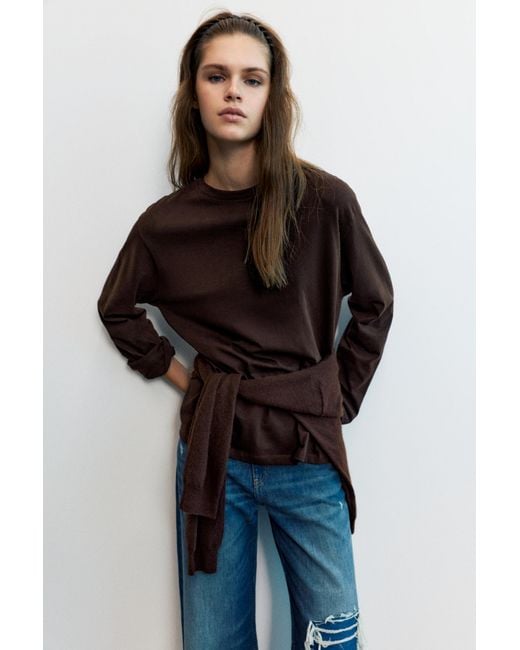 Pull&Bear Blue Oversize Long Sleeve T-Shirt