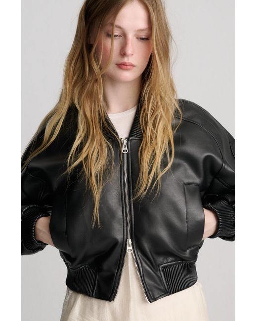 Pull&Bear Bomberjack Met Leereffect in het Black