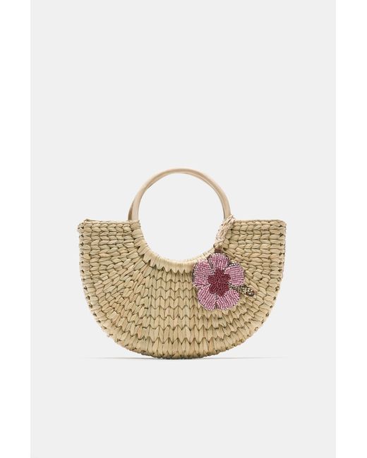 Pull&Bear Black Embellished Raffia Basket Handbag