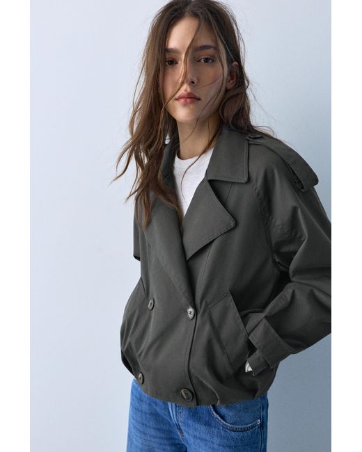 Pull&Bear Gray Balloon Short Trench Coat