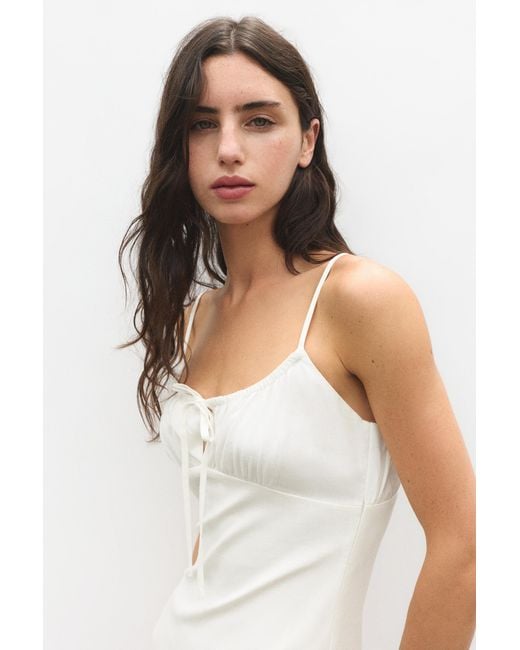 Pull&Bear White Linen Blend Midi Dress