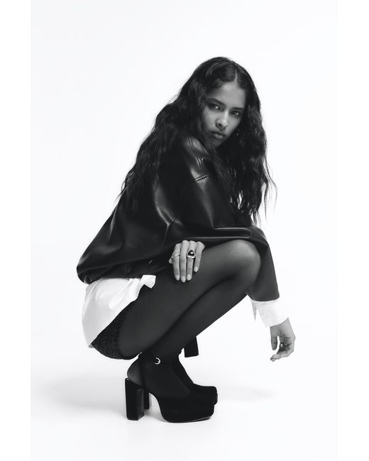 Pull&Bear Black Velvet Platform High-Heel Shoes
