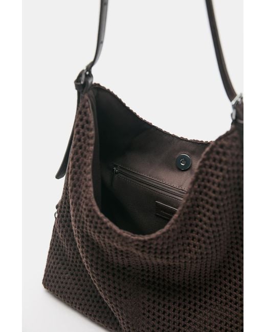 Pull&Bear Black Beaded Mesh Tote Bag
