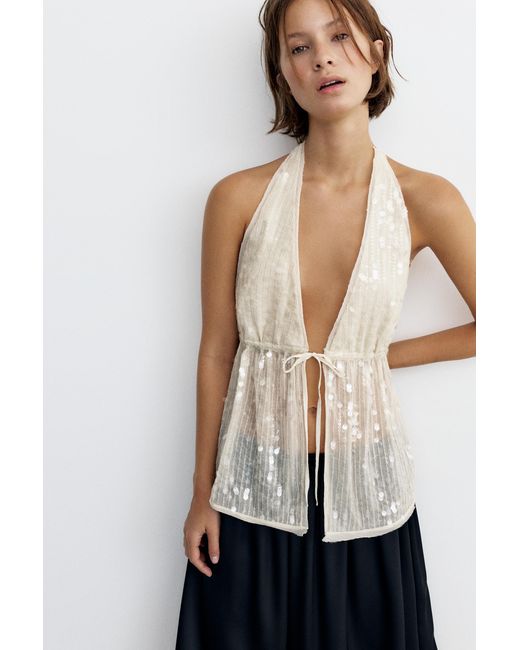 Pull&Bear Haltertop Met Lovertjes in het Blue