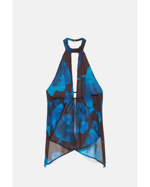 Pull&Bear Haltertop Met Bloemenprint in het Blue