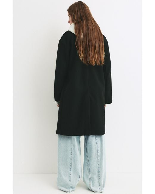 Pull&Bear Wollen Jas Met Knoop in het Black