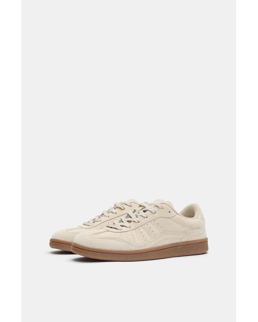 Pull&Bear White Split Leather Sneakers