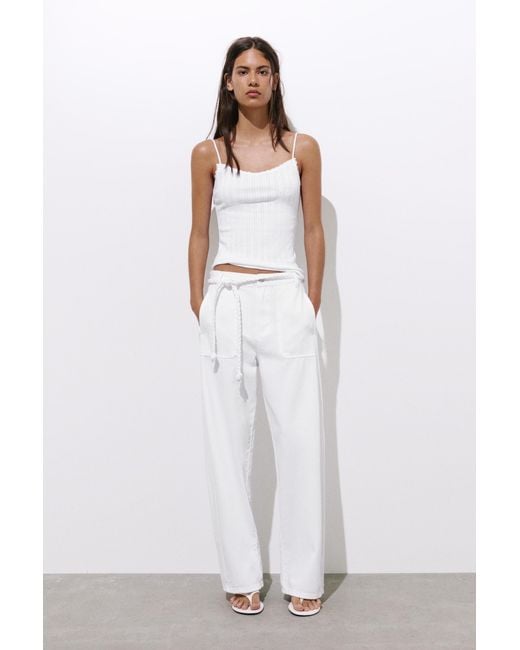 Pull&Bear White Balloon Jeans With Drawstring