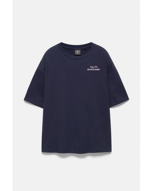 Pull&Bear Blue Relaxed Fit Preppy Place Graphic T-Shirt for men