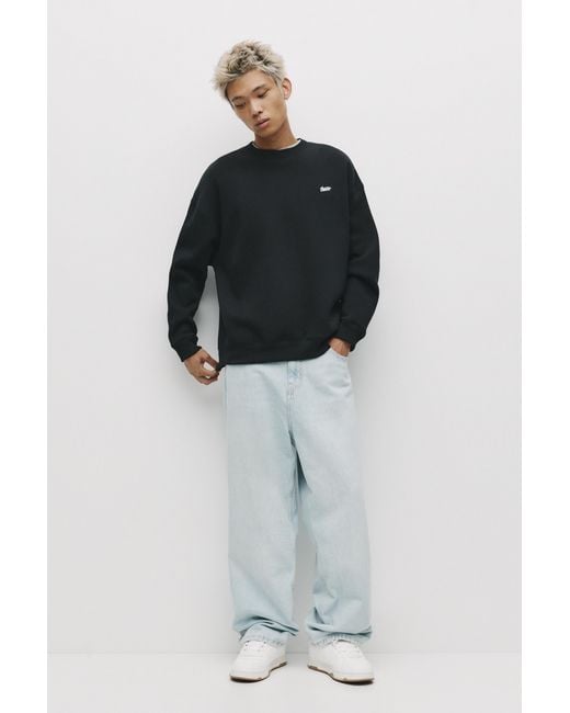 Pull&Bear Blue Stwd Round Neck Sweatshirt for men