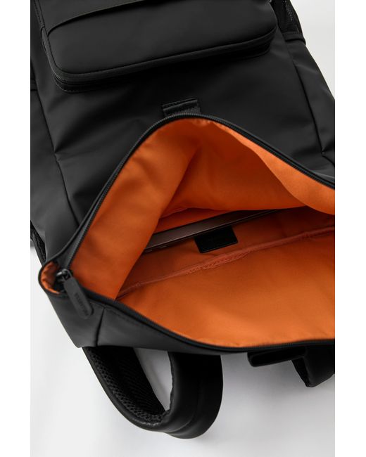 Pull&Bear Black Rubberised Flap Backpack for men