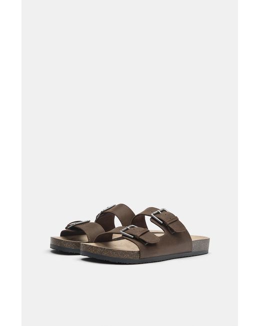 Pull&Bear White Buckled Flat Sandals for men