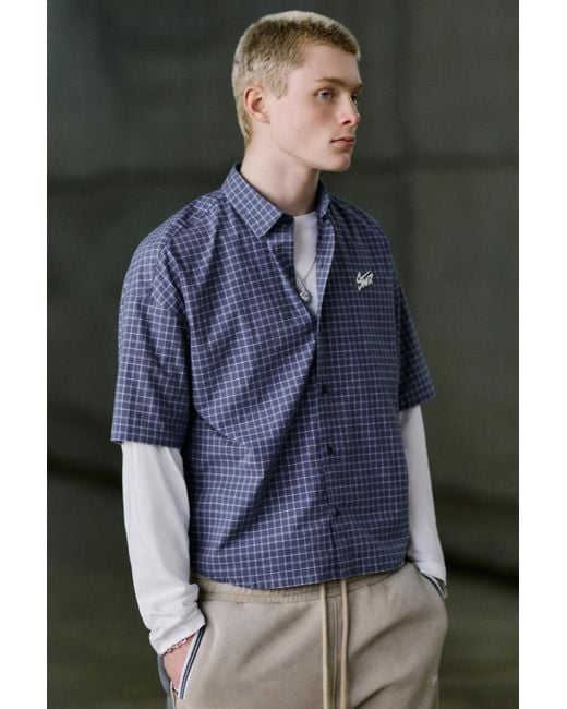 Pull&Bear Blue Double-Sleeve Check Shirt for men