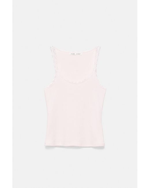 Pull&Bear White Lace-Trim Tank Top