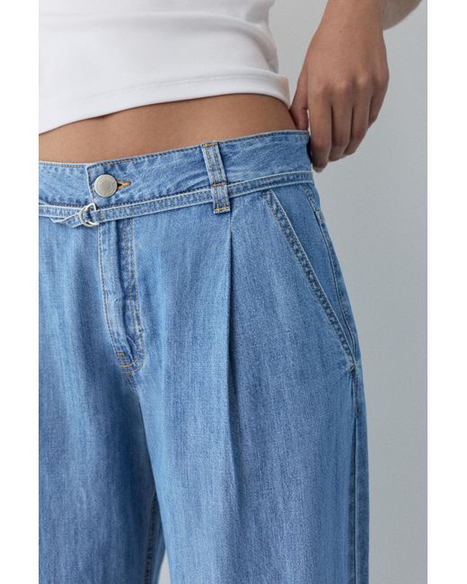 Pull&Bear Blue Wide-Leg Jeans With Drawstring