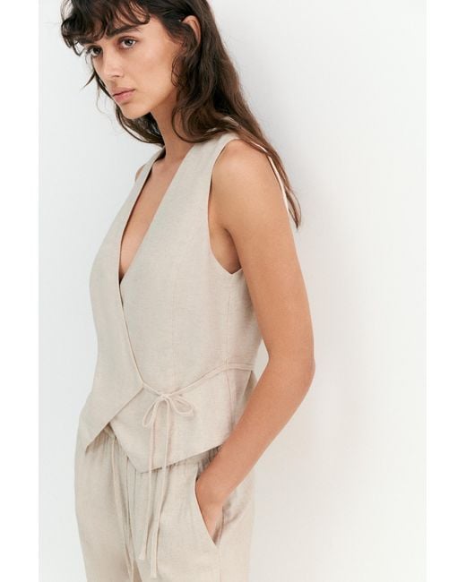 Pull&Bear Natural Rustic Linen-Blend Waistcoat
