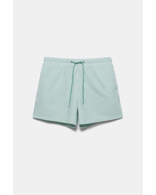 Pull&Bear Green Striped Seersucker Swimming Trunks for men